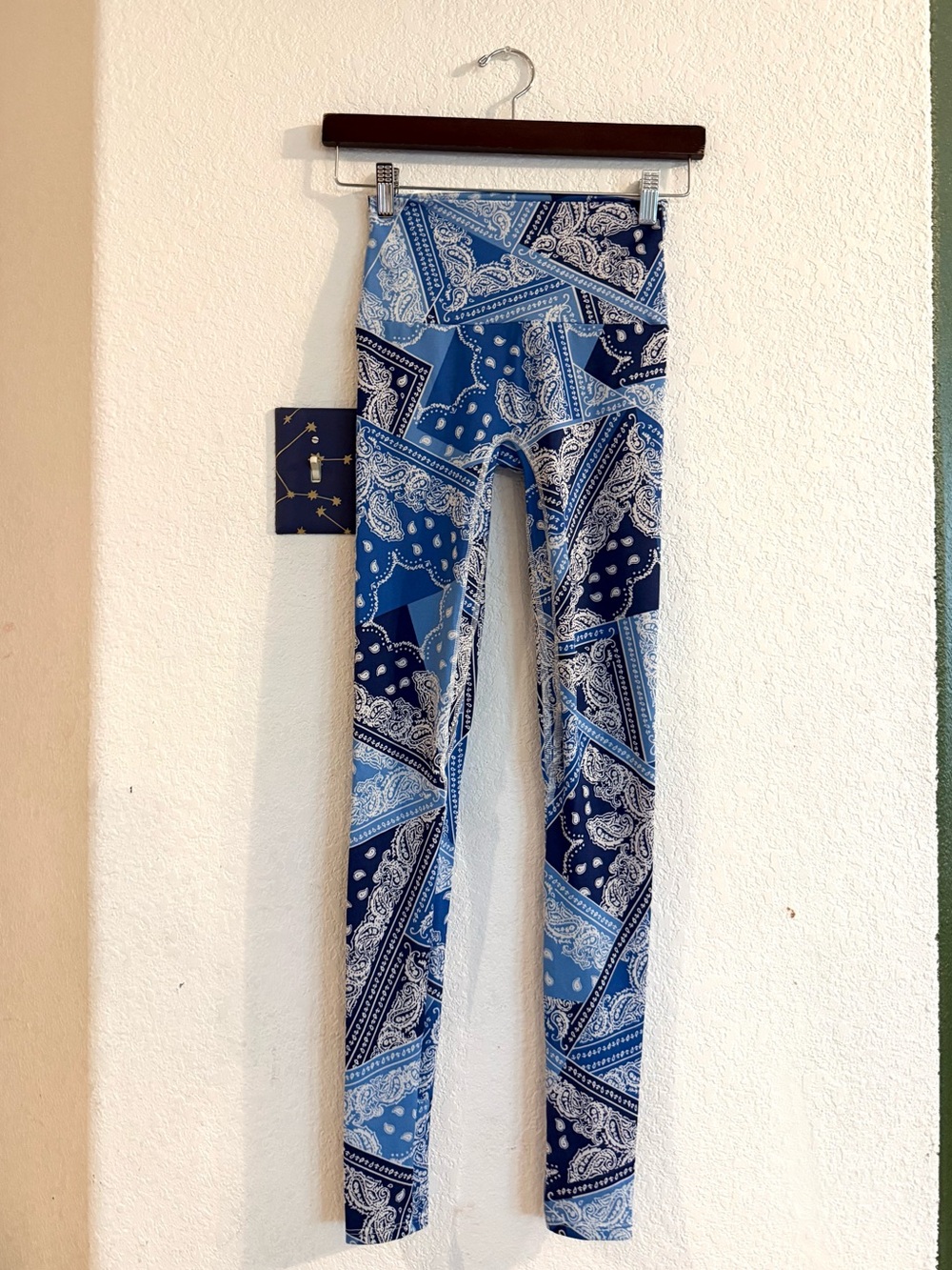 K-DEER Womens Leggings Leggings Blue Paisley High-Rise Bandana Size Small